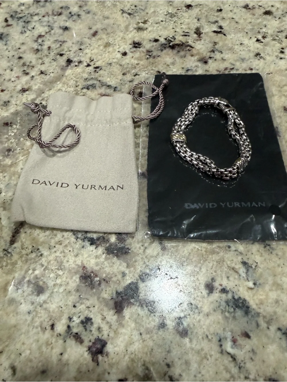 David Yurman Double Wheat Chain Bracelet Sterling Silver 18K Gold Two Tone 8